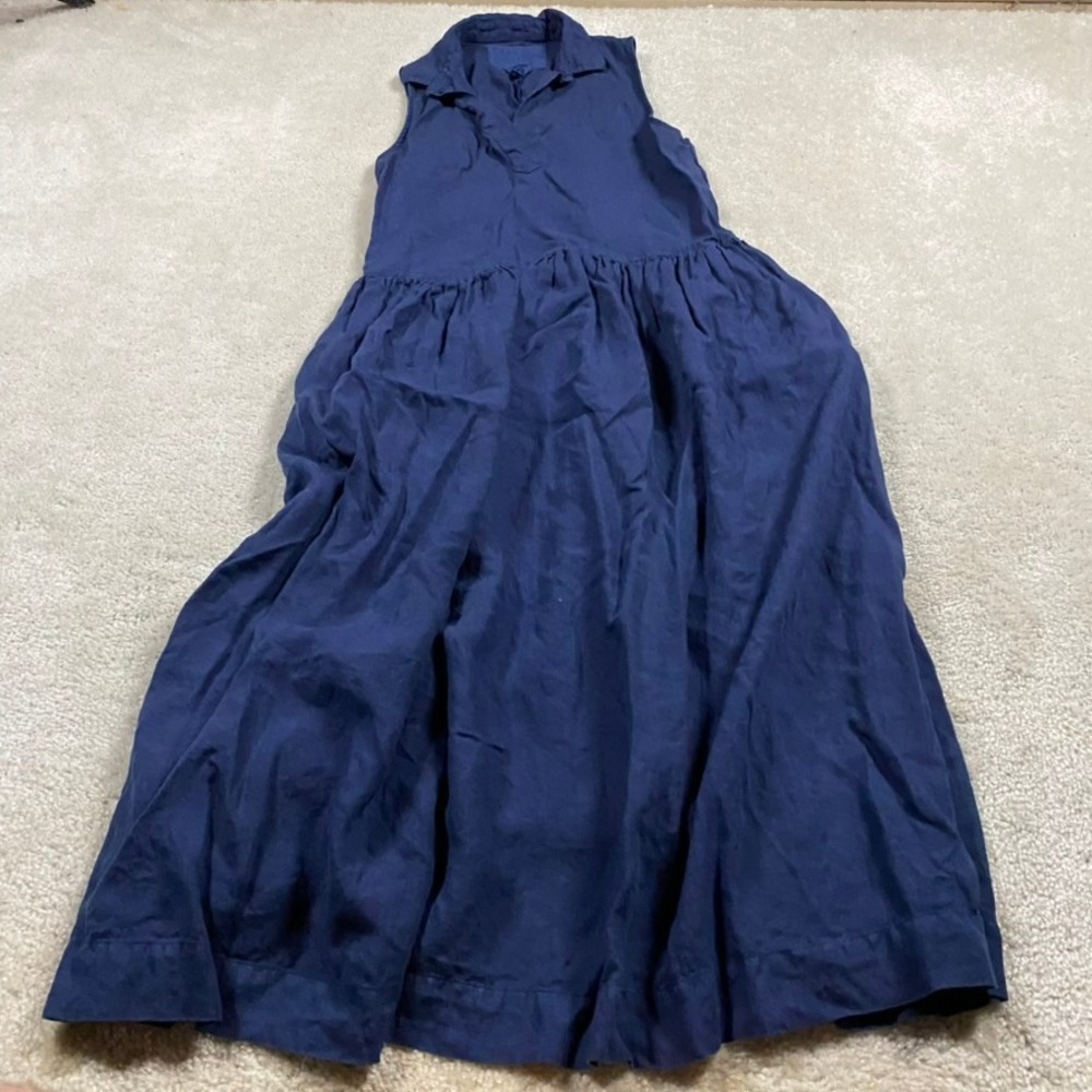 Frank & Eileen Daphne Linen Dress Womens S Blue Sleeveless Maxi Lightweight